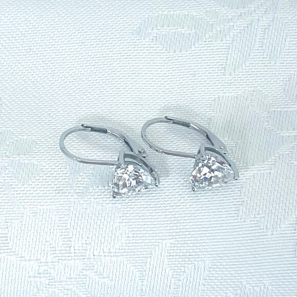 Vintage Sterling Silver CZ Earrings Heart Lever Back Cubic Zirconia 925 - Picture 6 of 8